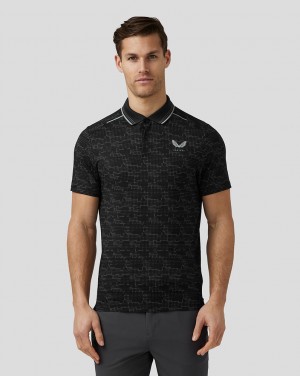 Castore Golf Printed Tech Polo Černé | QLVFUO-802